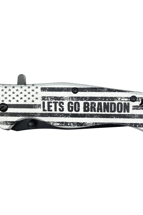 Guild Arms spring assisted pocket knife Let's Go Brandon with American flag design