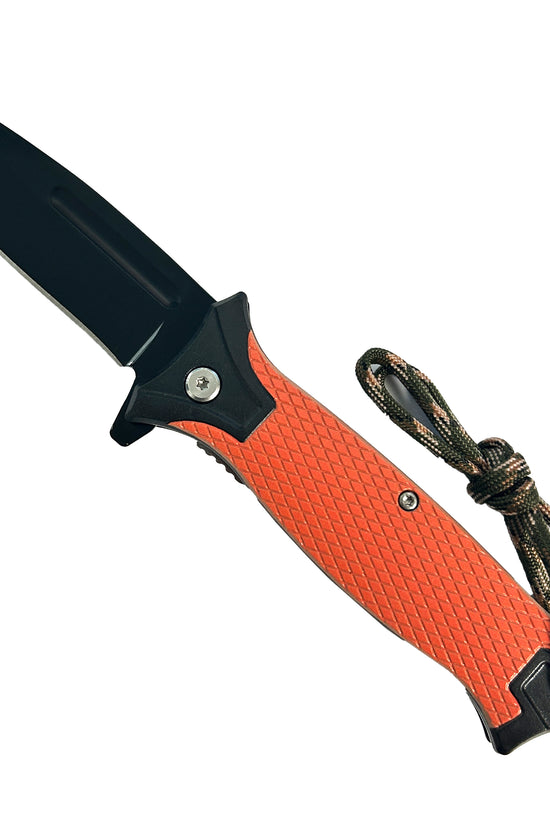 Pacific Solution Spring Assisted Pocket Knife Orange Grip with Black Blade and Paracord Lanyard
