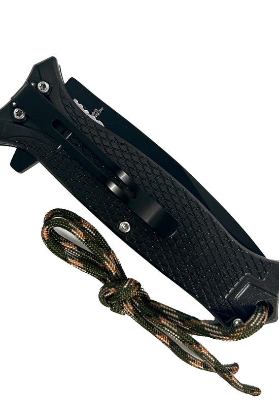 Pacific Solution Spring Assisted Pocket Knife Orange Grip with Black Blade and Adjustable Lanyard