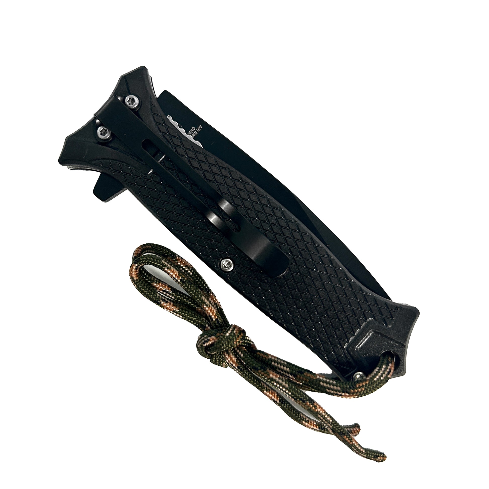 Pacific Solution Spring Assisted Pocket Knife Orange Grip with Black Blade and Adjustable Lanyard