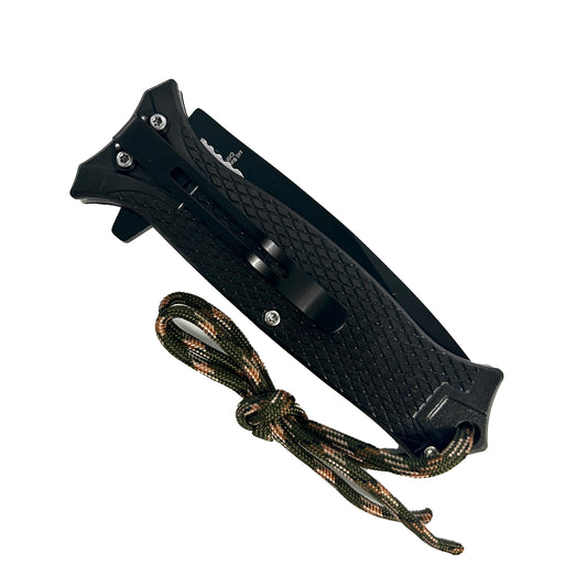 Pacific Solution Spring Assisted Pocket Knife Orange Grip with Black Blade and Adjustable Lanyard