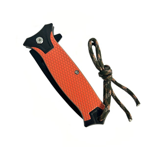 Pacific Solution Spring Assisted Pocket Knife Orange Grip with a textured handle and lanyard for easy carrying