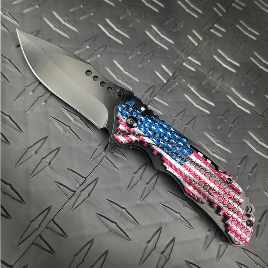 Guild Arms Spring Assisted Pocket Knife US Flag with a durable handle design for outdoor use