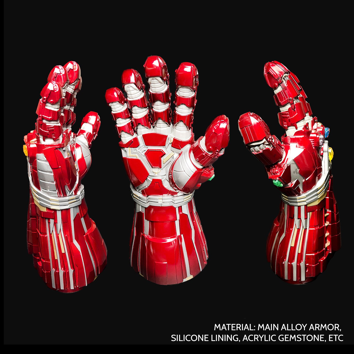 Guild Arms superhero Fantasy costume gloves in red with detailed armor and silicone lining for imaginative play