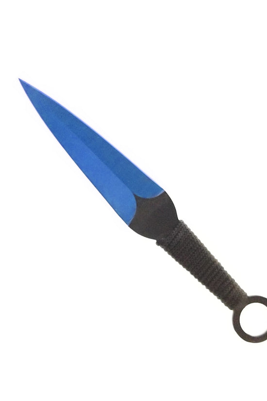 Tactical Master tactical blue machete set with throwing knives featuring a sharp blue blade and black handle