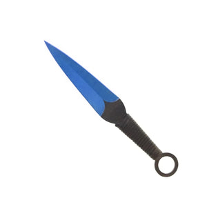 Tactical Master tactical blue machete set with throwing knives featuring a sharp blue blade and black handle