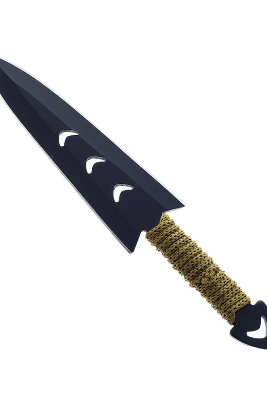 Target Master Falcon 6 PC throwing knives black coated blade with three crescent cutouts and paracord wrapped handle