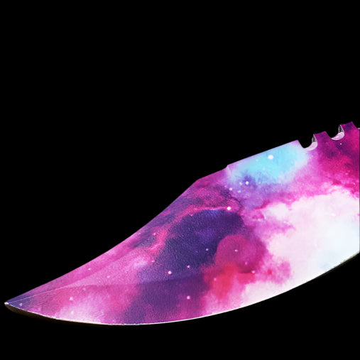 Guild Arms survival knife with Hunting Knife Galaxy Purple Blade Tactical Knife showcasing curved serrated galaxy finish