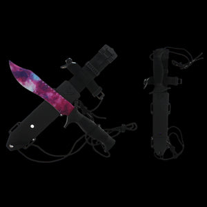 Guild Arms survival knife with black textured handle and sheath Hunting Knife Galaxy Purple Blade Tactical Knife outdoors