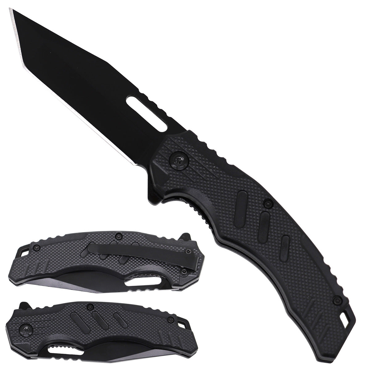 Pacific Solution Spring Assisted Pocket Knife with Black Handle for Easy Carrying in Pocket