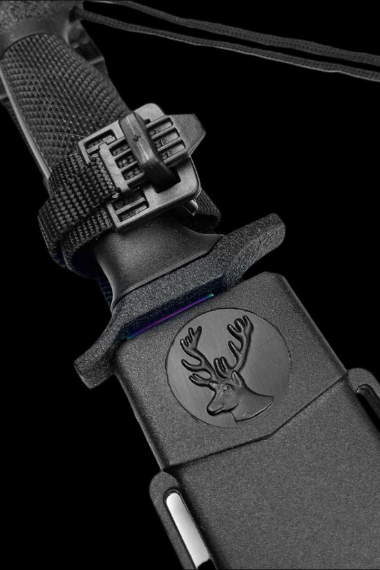 Guild Arms Tactical Knife With Rainbow Fixed Blade featuring a durable sheath and secure grip