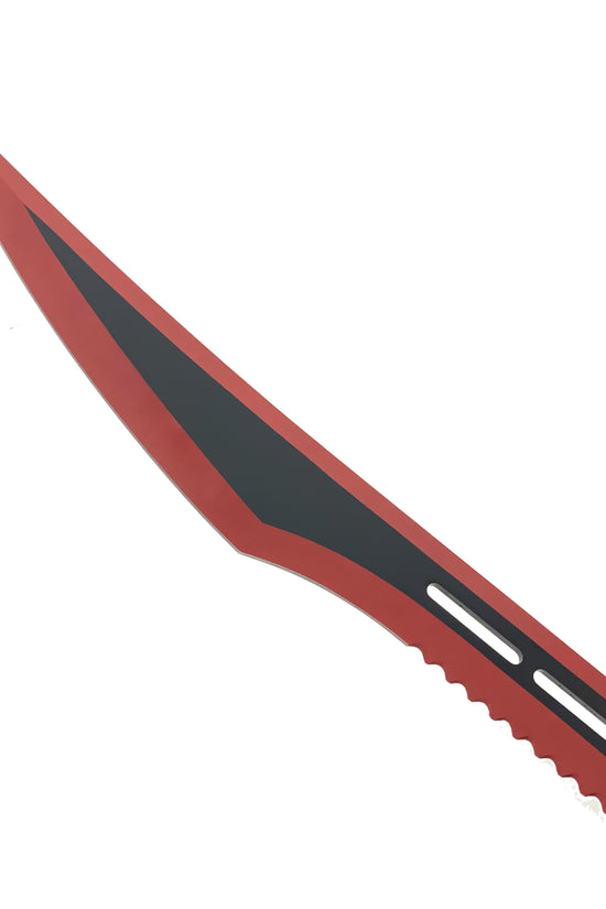 Guild Arms tactical machete and throwing knives set with a sleek red blade design for outdoor enthusiasts