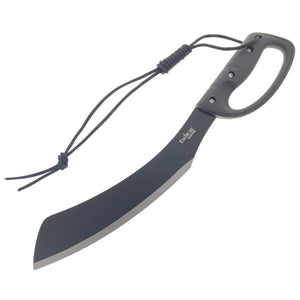 Tactical Master tactical machete with fire starter included featuring black curved blade and ergonomic handle