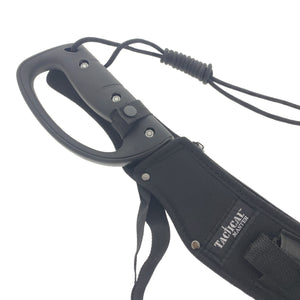 Tactical Master tactical machete with fire starter included featuring a black ergonomic handle and protective sheath