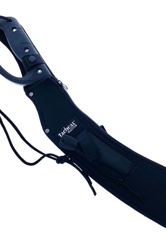 Tactical Master tactical machete with fire starter included in black sheath and ergonomic handle