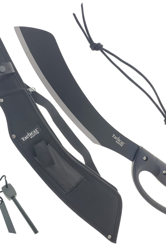 Tactical Master tactical machete with fire starter included black blade and carrying sheath