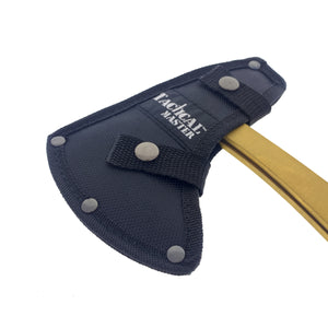 Tactical Master 2 Piece Axe Gold Set featuring a sleek design with protective sheath