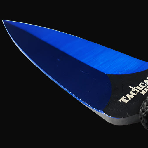 Tactical Master Blue Machete with 2 PCS Throwing Knives features a sleek blue blade for durability and precision