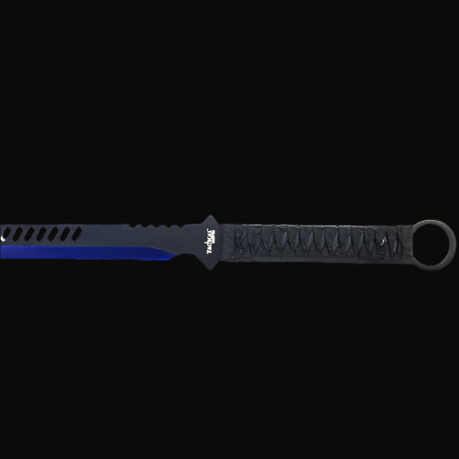 Tactical Master Blue Machete with 2 PCS Throwing Knives featuring a sturdy handle and sleek blade design