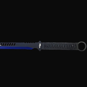 Tactical Master Blue Machete with 2 PCS Throwing Knives featuring a sturdy handle and sleek blade design