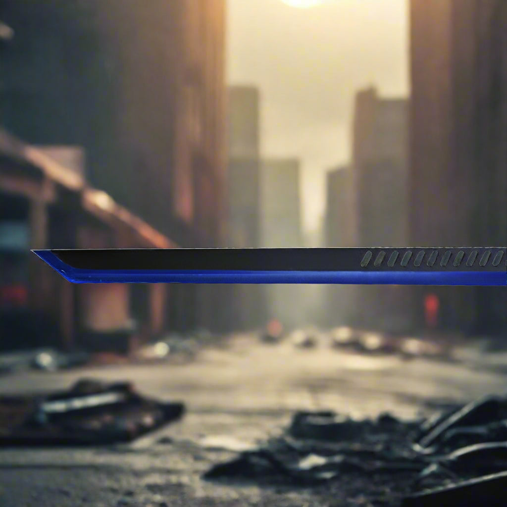 Tactical Master Blue Machete with 2 PCS Throwing Knives featuring a sleek blade design and vibrant blue finish