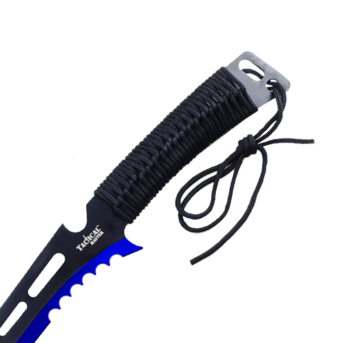 Tactical Master Blue Machete with 3 PCS 6" Throwing Knife featuring a durable handle and sleek blade design