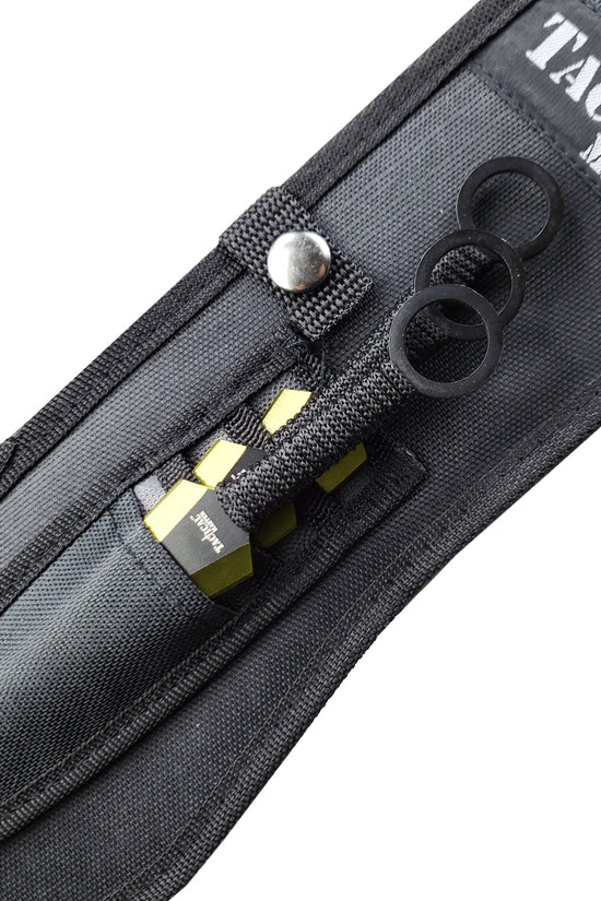 Tactical Master Gold Machete Throwing Knife with a sturdy sheath for safe storage and transport