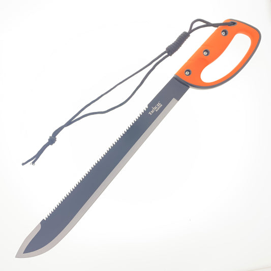 Tactical Master Orange Survival Machete with Firestarter & Sharping Stone featuring a durable blade and ergonomic handle