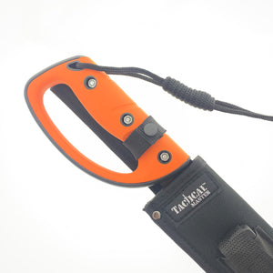 Tactical Master Orange Survival Machete with Firestarter & Sharping Stone featuring a durable grip and sheath