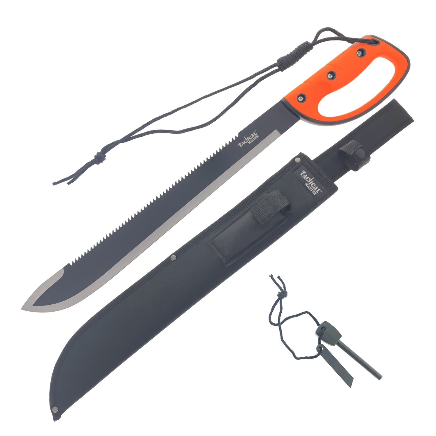 Tactical Master Orange Survival Machete with Firestarter & Sharping Stone and sheath for outdoor adventures