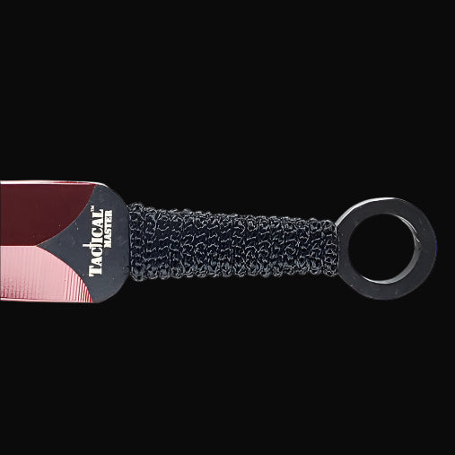 Tactical Master Red Machete With Throwing Knives featuring a textured handle and eyelet for easy grip