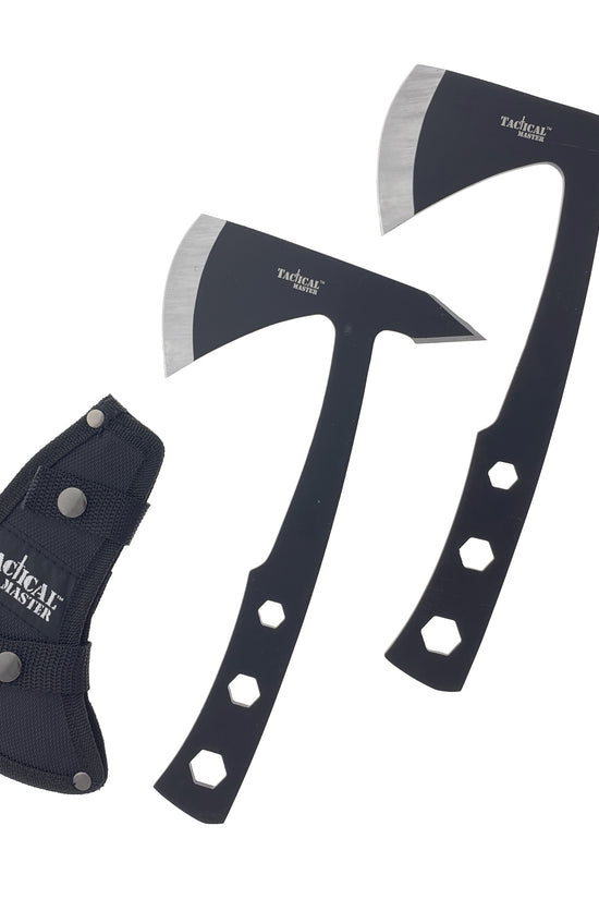 Tactical Master Throwing Axe Set with two durable axes and a protective sheath for outdoor adventures