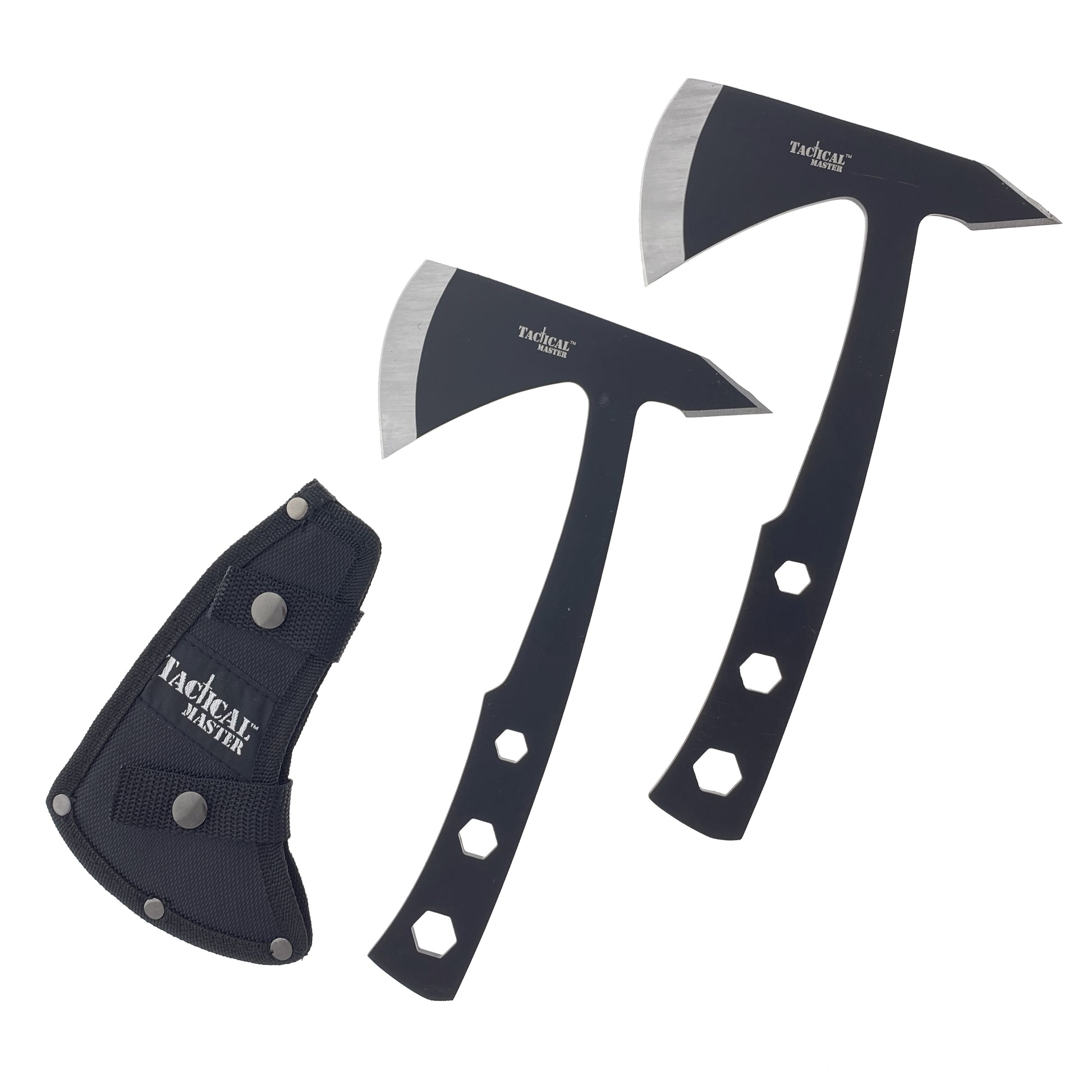 Tactical Master Throwing Axe Set with two durable axes and a protective sheath for outdoor adventures