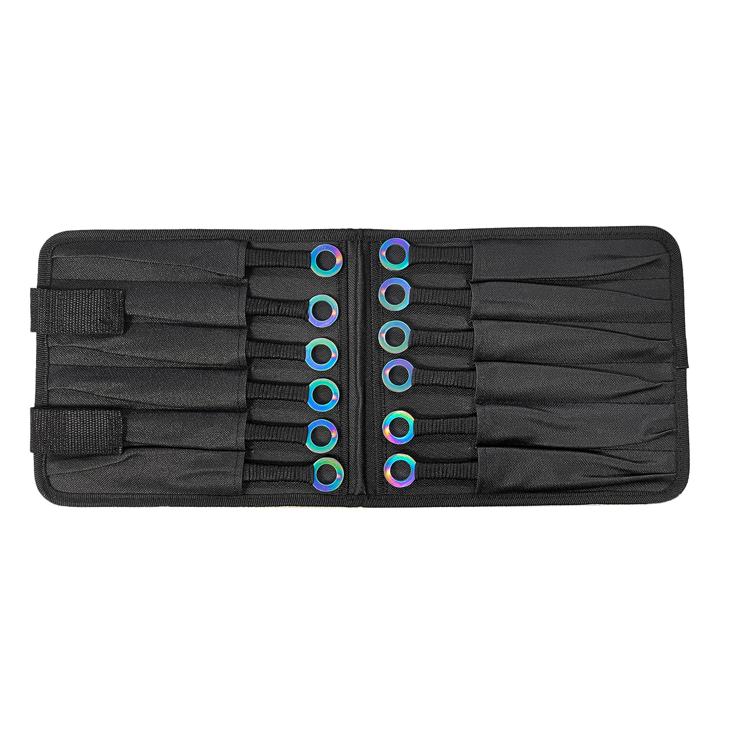 Target Master 12 PCS Ninja Kunai Black & Rainbow Set displayed in a black carrying case