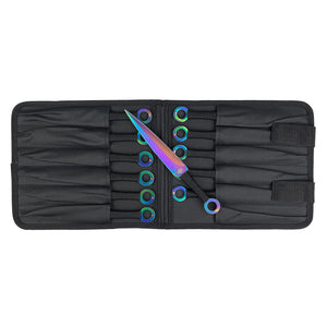 Target Master 12 PCS Ninja Kunai Black & Rainbow Set in a sleek black carrying case for precision throwing