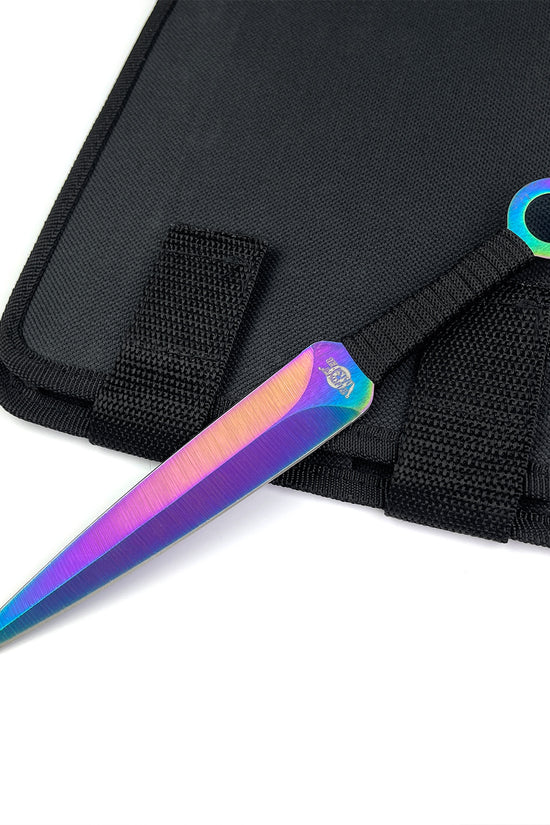 Target Master 12 PCS Ninja Kunai Black & Rainbow Set featuring a colorful kunai with a durable grip