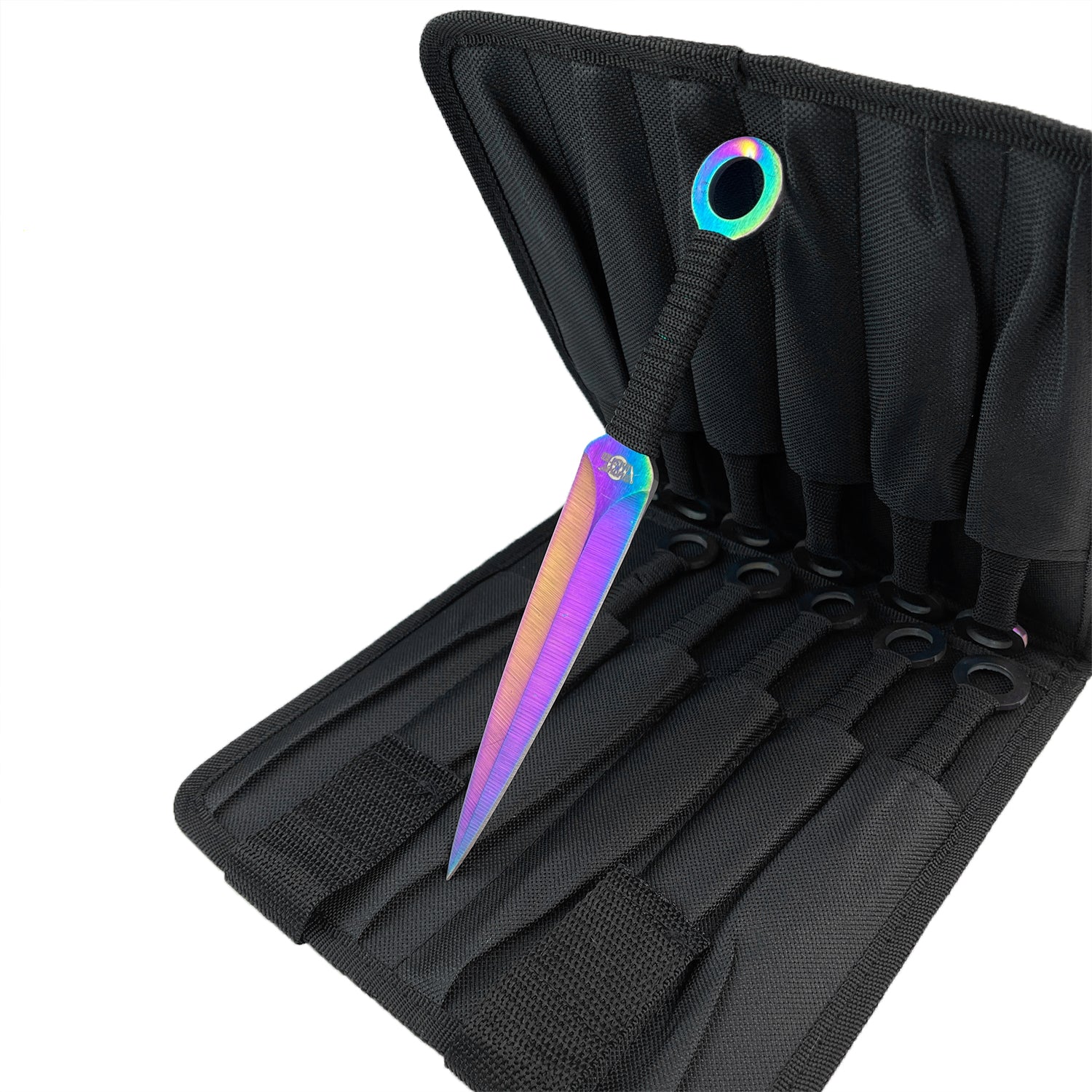 Target Master 12 PCS Ninja Kunai Black & Rainbow Set with colorful blades and durable carrying case