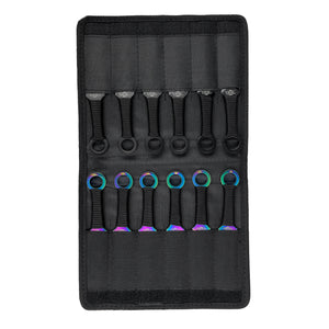 Target Master 12 PCS Rainbow & Black Throwing Knife Set displayed in a compact carrying case