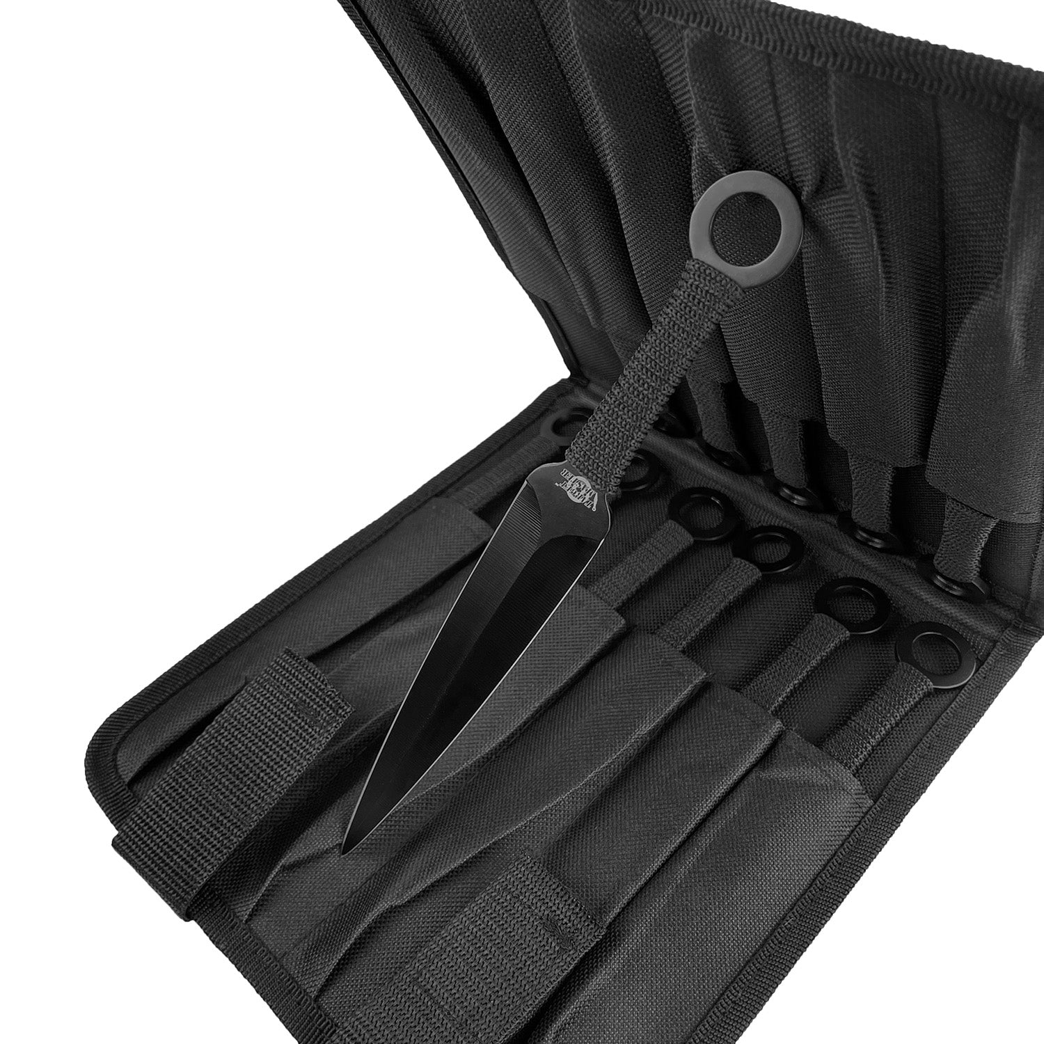 Target Master Ninja Throwing Kunai 12 PCS Set featuring sleek black knives in a convenient carrying case