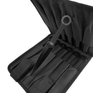Target Master Ninja Throwing Kunai 12 PCS Set featuring sleek black knives in a convenient carrying case