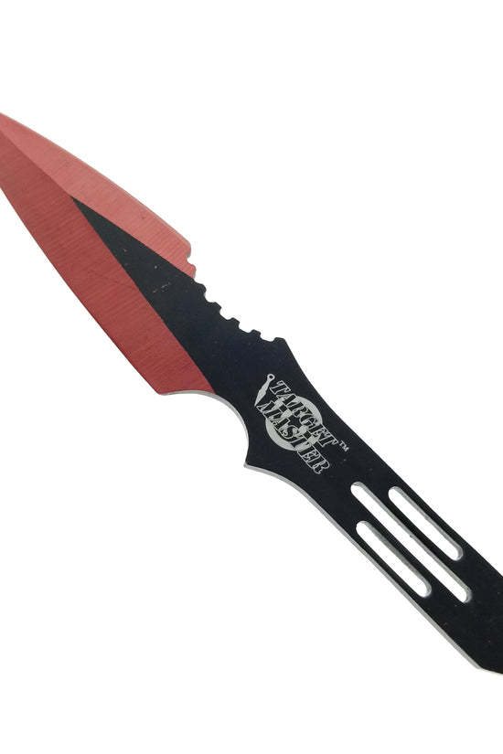 Red throwing knives set by Target Master featuring sharp blades and great balance for throwing enthusiasts