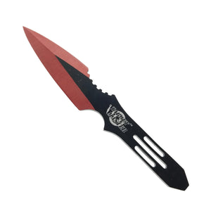 Red throwing knives set by Target Master featuring sharp blades and great balance for throwing enthusiasts