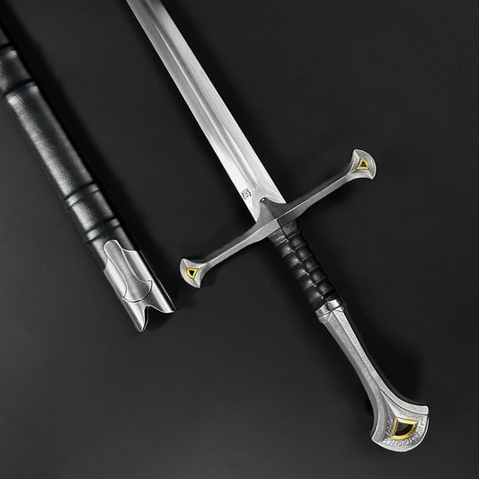 The Valorbrand – Knight’s Collection Elite Medieval Sword with a polished blade and detailed hilt design