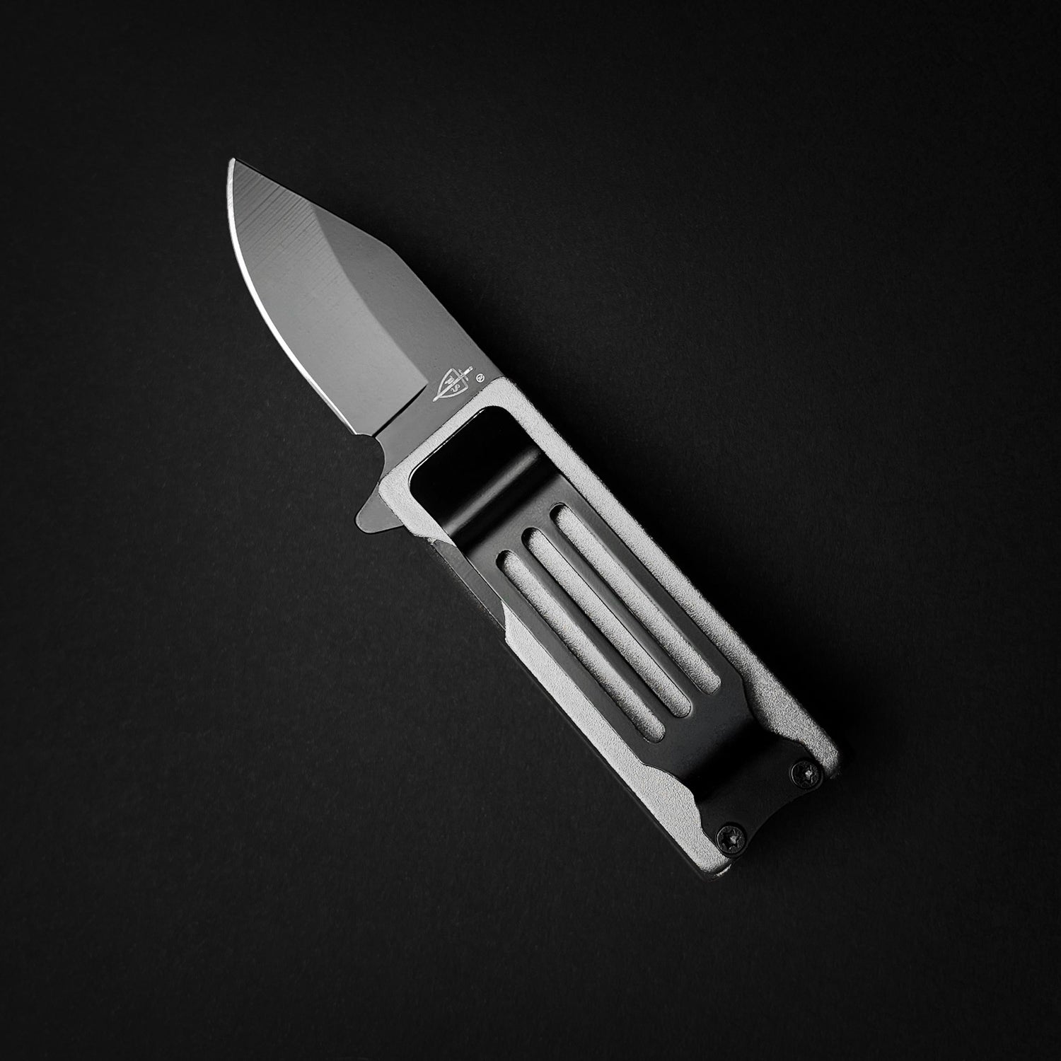 Guild Arms Lighter Case EDC spring assist knife with matte gray folding blade and textured aluminum handle