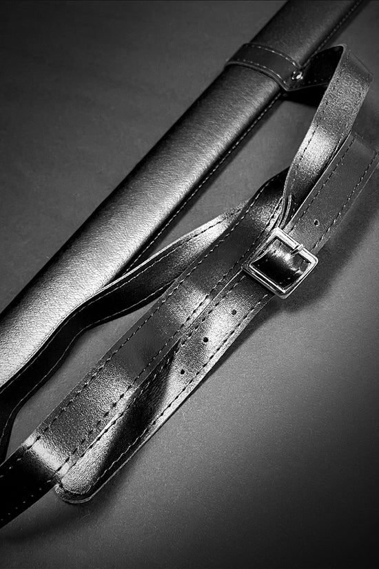 Black leather scabbard and adjustable strap for collectible medieval sword replica by Guild Arms