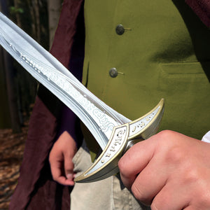 Guild Arms foam cosplay short sword realistic design with detailed hilt and engraved blade held by person