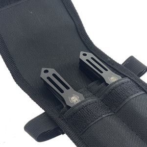 Falcon spider skull throwing knives set with black compact design in a black nylon carrying case