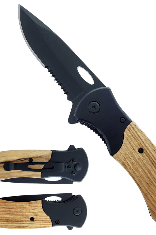 Wood Handle Spring Assisted Pocket Knives