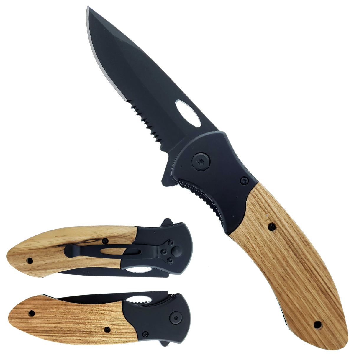 Wood Handle Spring Assisted Pocket Knives