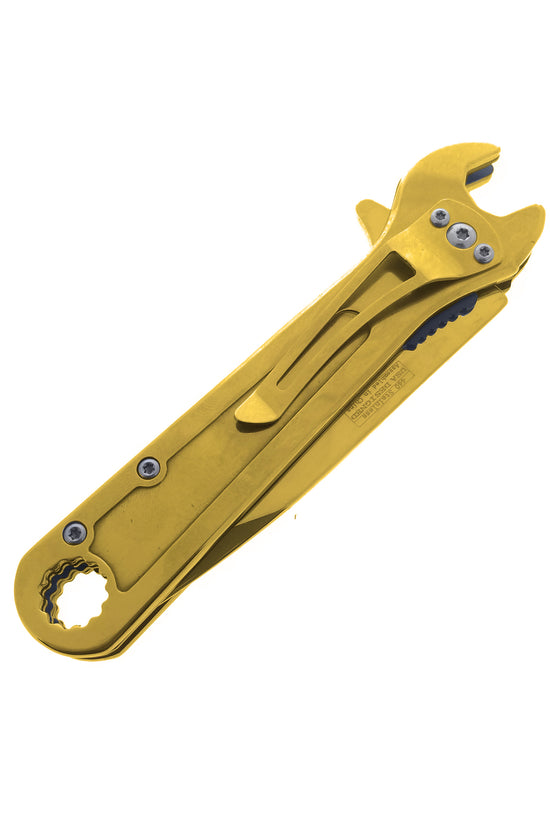 Falcon Spring Assisted Pocket Knife in Gold with Multi-Function Tool for Outdoor Use